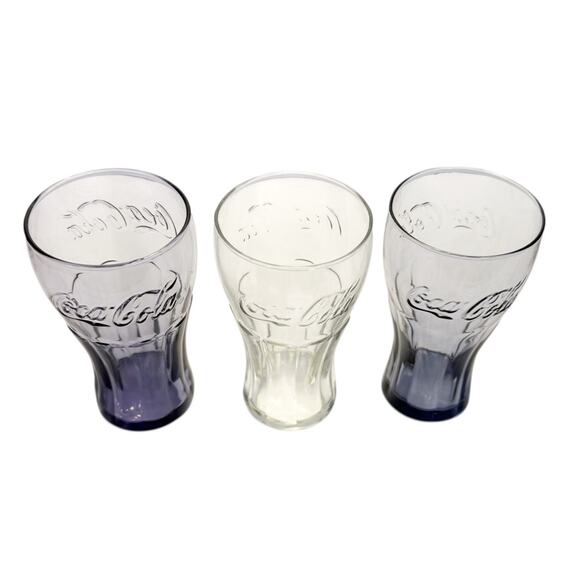 Vintage Coca-Cola Coke Set Of 3 16oz Contour Glasses 2 Amethyst Purple 1 Clear - Picture 3 of 8